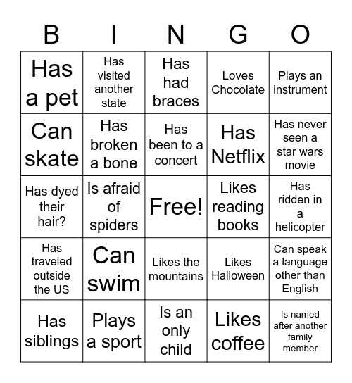 Icebreaker Bingo Card