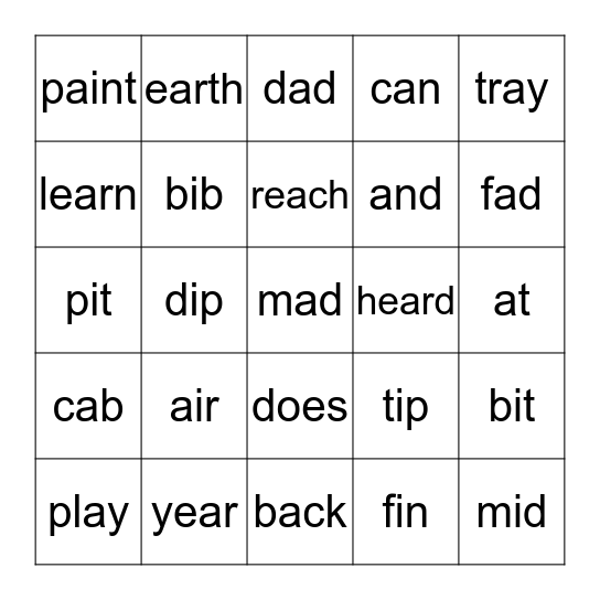 Spelling  Bingo Card