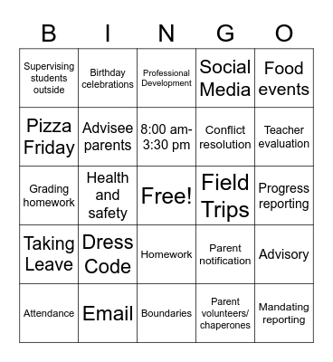 Handbook Bingo Card