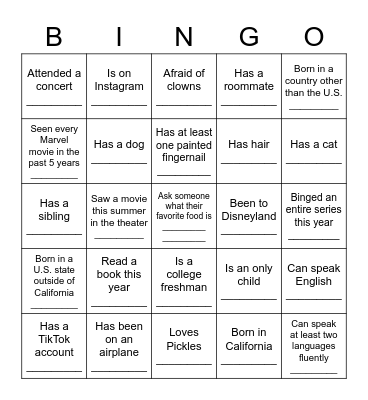 Getting to Know You BINGO! Bingo Card