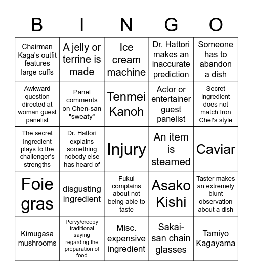Iron Chef Bingo Challenge Bingo Card
