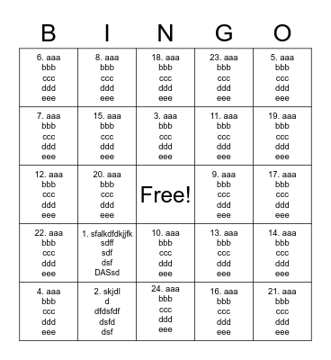 First Day Bingo Card