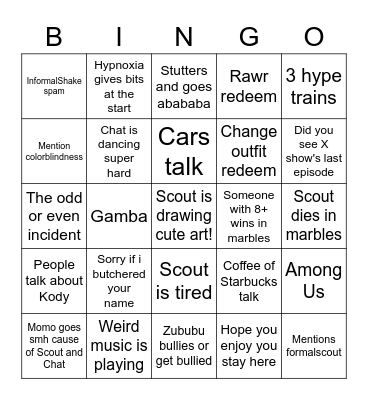 Scout's bingo Card