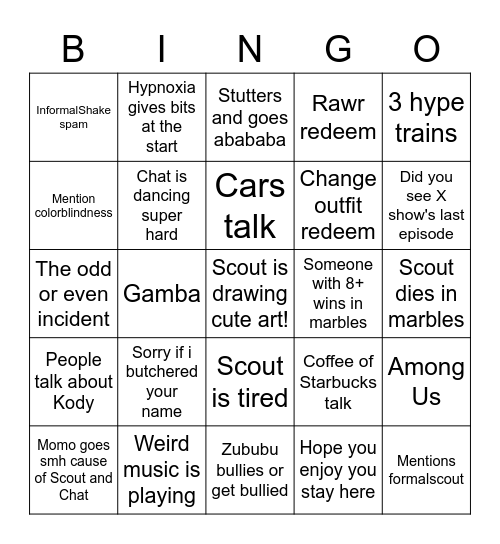 Scout's bingo Card