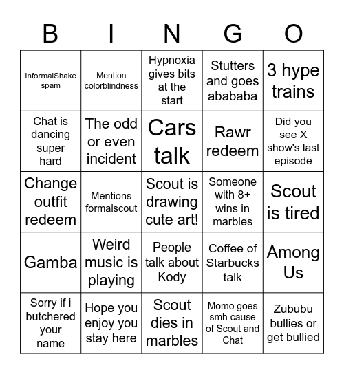 Scout's bingo Card