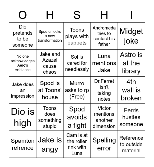Drop Bingo Card