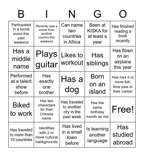 Learn more about your colleagues! Bingo Card