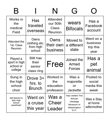 Yellow Jacket Ladies Bingo Card