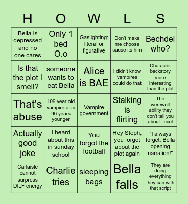 Alice + Bella fanfic movie when? Bingo Card