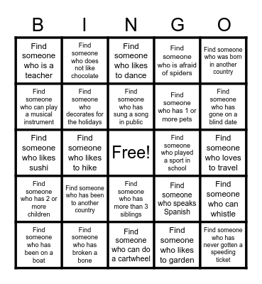 Get to know you BINGO! Bingo Card