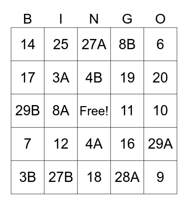 Call bell bingo Card