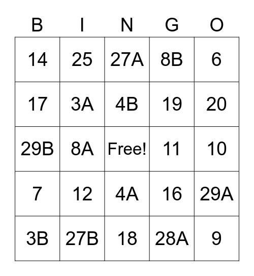 Call bell bingo Card