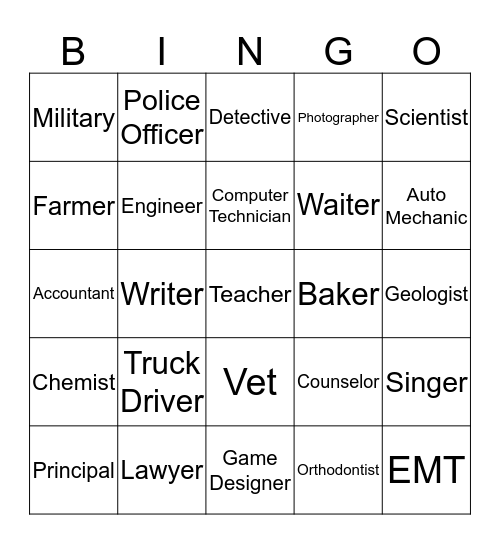 CAREERS Bingo Card