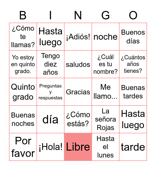 Saludos y despedidas Bingo Card