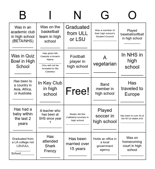 Untitled Bingo Card