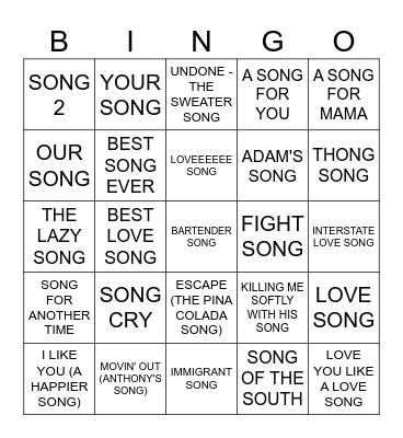 SONG Bingo Card