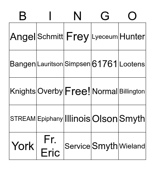 Epiphany Bingo Card