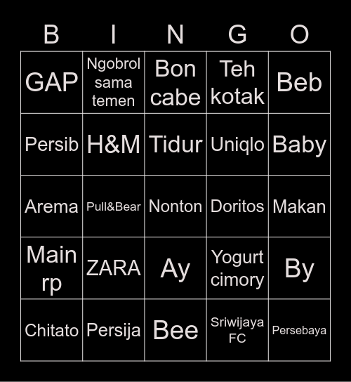 Keita Bingo Card