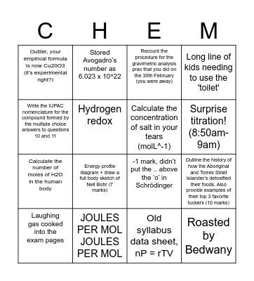 chemistry bingo Card