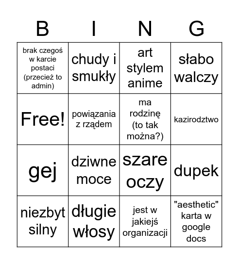postać cilhiego Bingo Card
