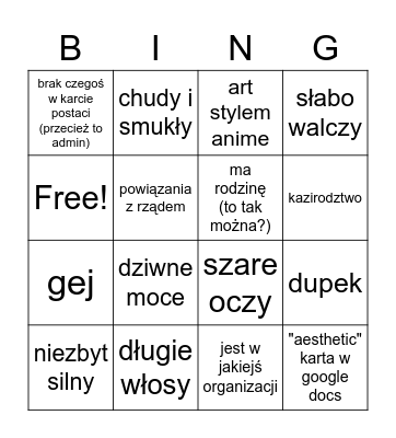 postać cilhiego Bingo Card