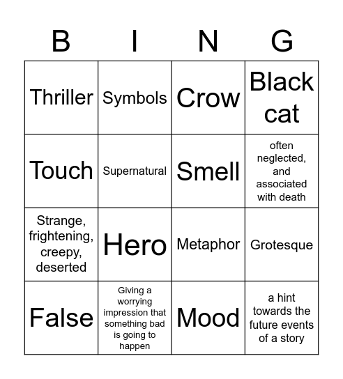 Gothic bingo Card