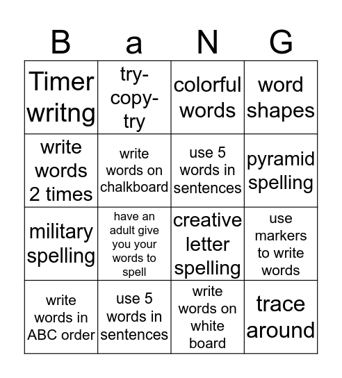 spelling bingo Card