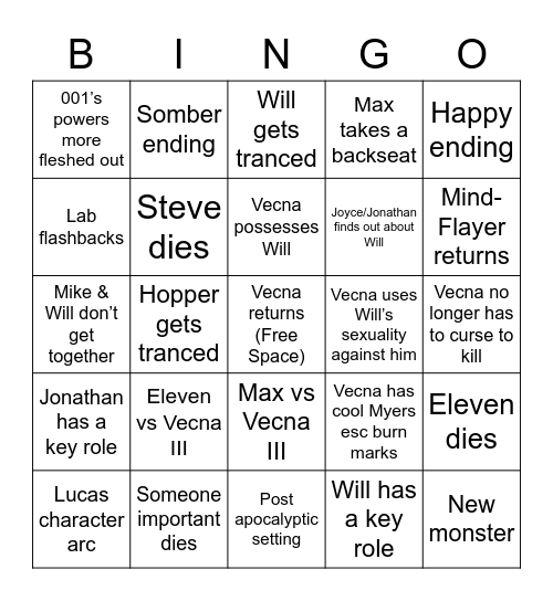 ST Season 5 Bingo Card
