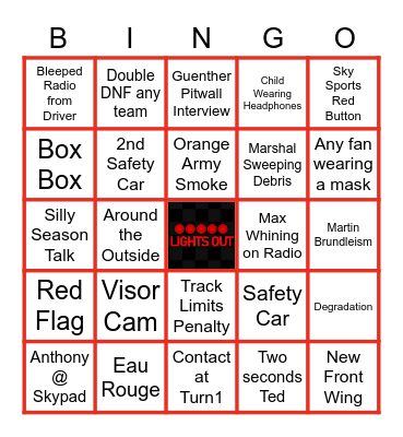 2022 Belgian Grand Prix Bingo Card