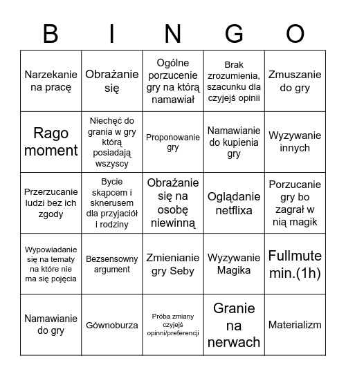 Bingo Rago Bingo Card