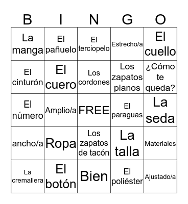 Spanish 3 Chapter 3 Bingo A Bingo Card