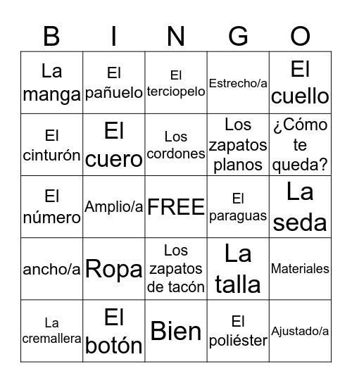 Spanish 3 Chapter 3 Bingo A Bingo Card