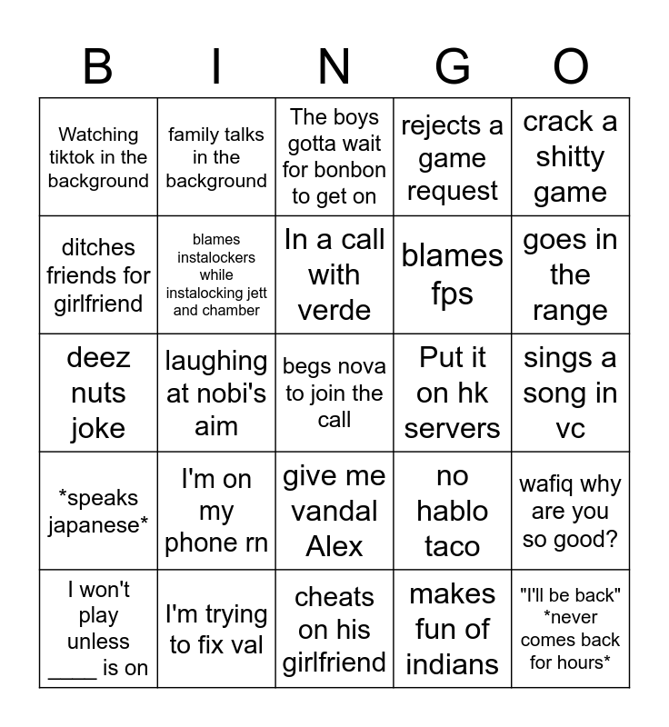Bonbon's bingo sheet Bingo Card