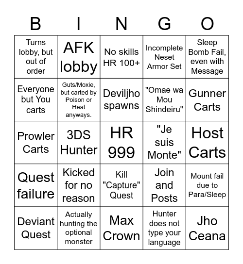 MHGenU Bingo Card