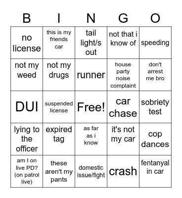 On Patrol: Live Bingo Card