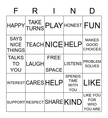 FRIEND Bingo Card