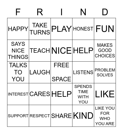 FRIEND Bingo Card
