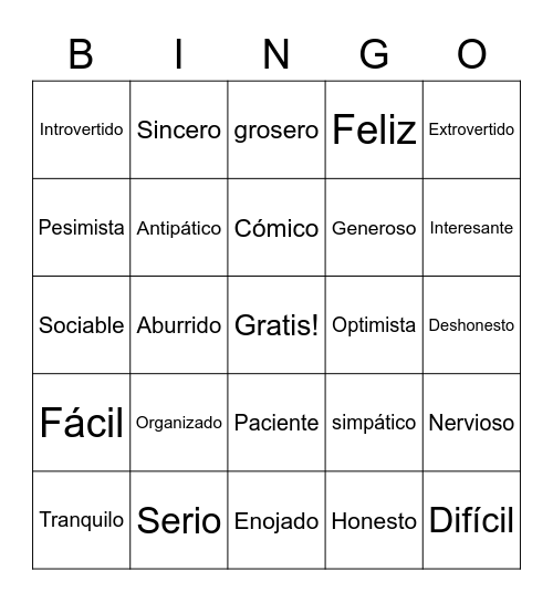 Personalidades Bingo Card