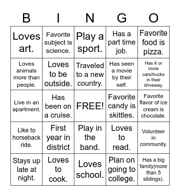 First Day Bingo Card