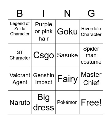 Fan Expo Bingo Card