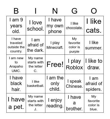 Name Bingo Card