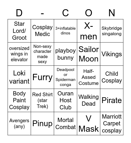 Dragon Con Bingo Card