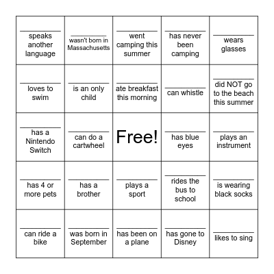 Human Bingo Card