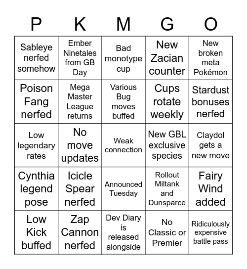 GBL Season 12 Bingo Card