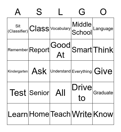 School House Rocks List 1 Bingo Card