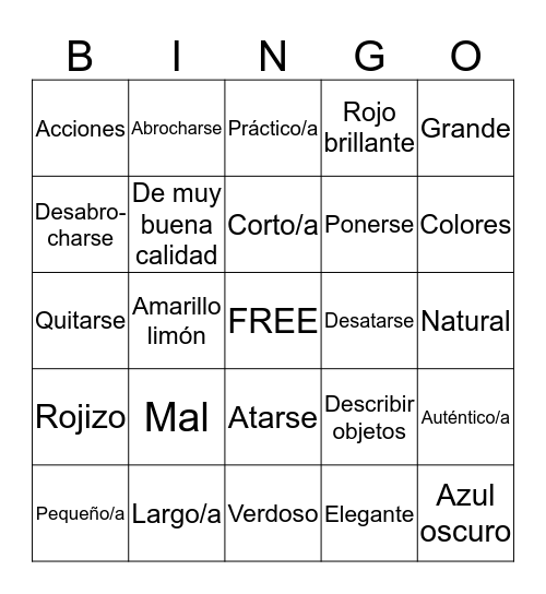 Spanish 3 Chapter 3 Bingo B Bingo Card