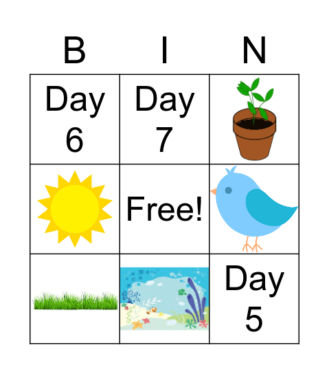 Creation Day Bingo! Bingo Card
