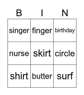 ir er ur BINGO Card