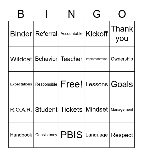 PBIS Bingo Card