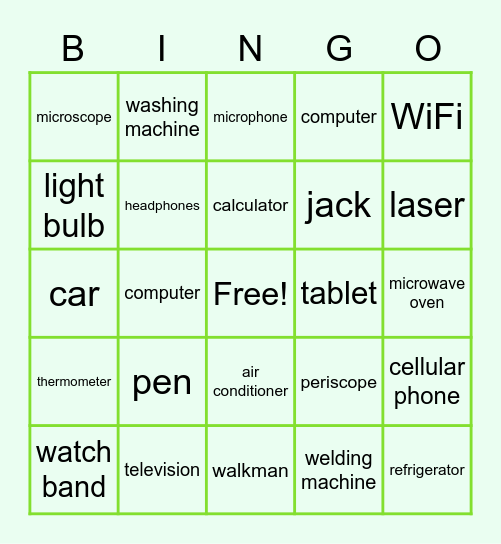 INVENTIONS Bingo Card